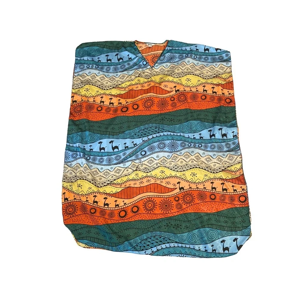 Vintage Winlar Kaftan Maxi Dress One Size Fits Most V-Neck Colorful Geometric - Picture 2 of 10